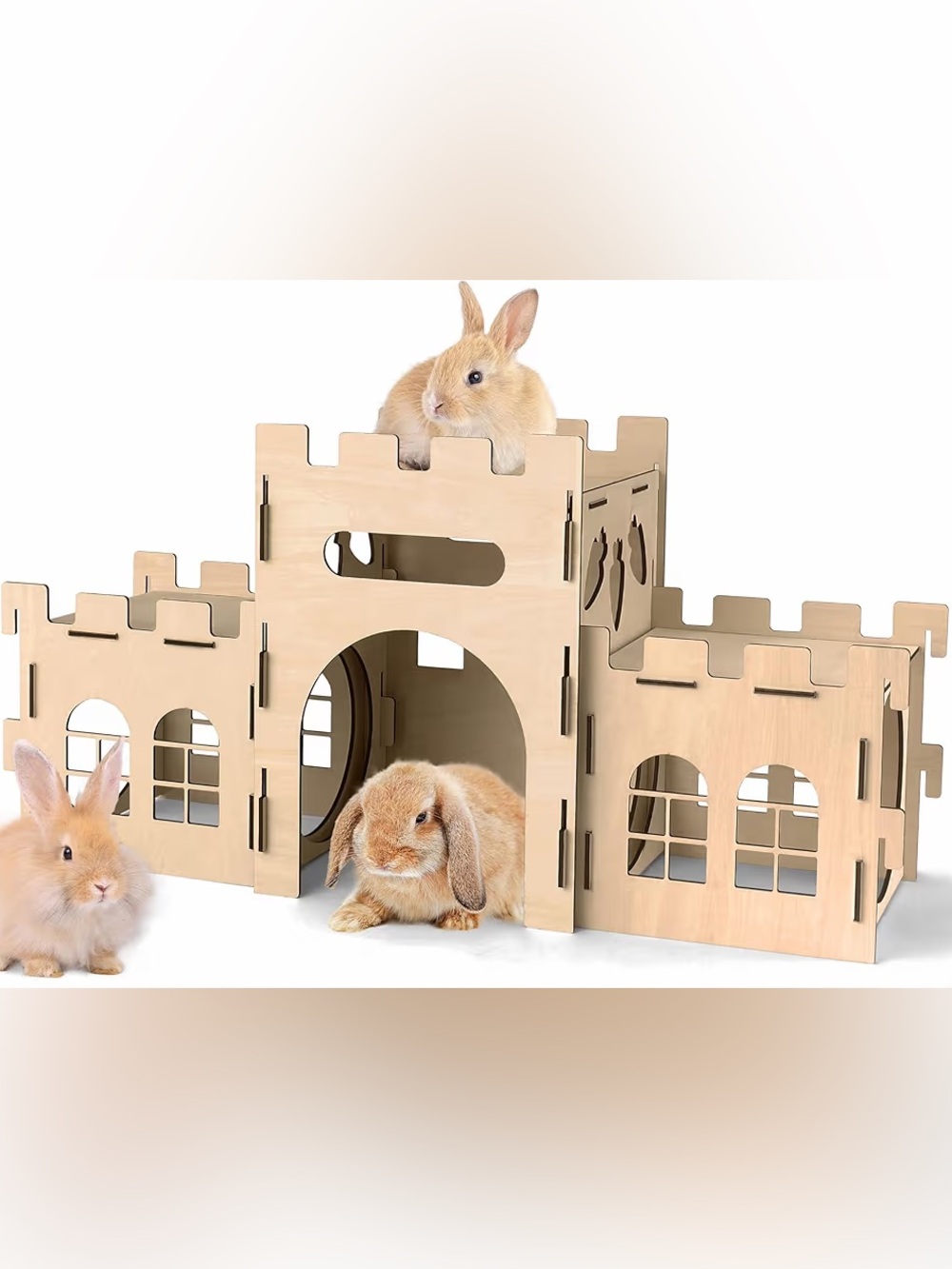 Large Rabbit Castle & Chew Toys - Set of Wooden Rabbit Hideout